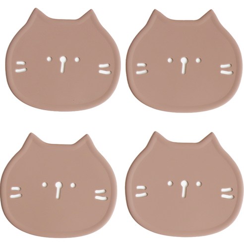 에이드엘 고양이 실리콘 컵받침 4p, 브릭레드, 1세트