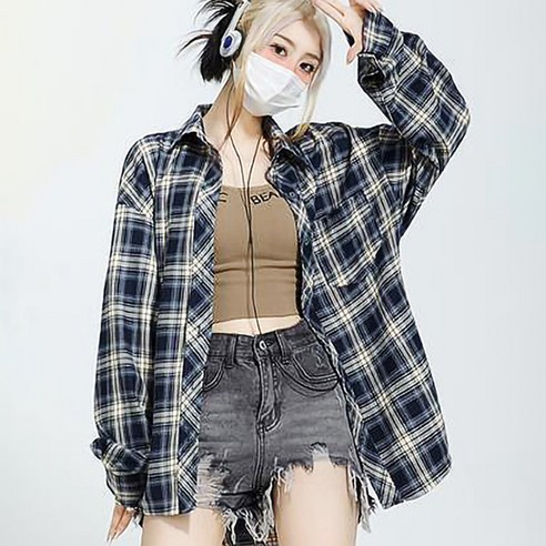 두봄 여성용 루즈핏 체크 셔츠