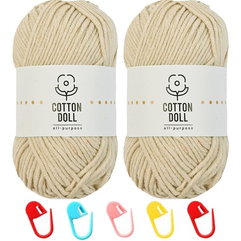 니뜨 코튼돌실 50g x 2p + 단수링 5p 세트, 35 연베이지(뜨개실), 랜덤발송(단수링), 1세트