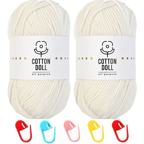 니뜨 코튼돌실 50g x 2p + 단수링 5p 세트, 2 아이보리(뜨개실), 랜덤발송(단수링), 1세트