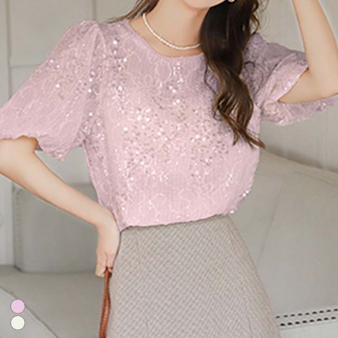 페이퍼먼츠 머메이드 스팽클 벌룬 반소매 블라우스 04508