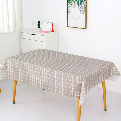 모던리빙 깔끔한 체크무늬 식탁보, 카키, 137 x 180 cm