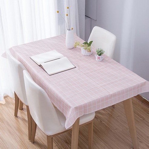 모던리빙 방수용 격자 식탁보, 핑크, 180 x 137 cm