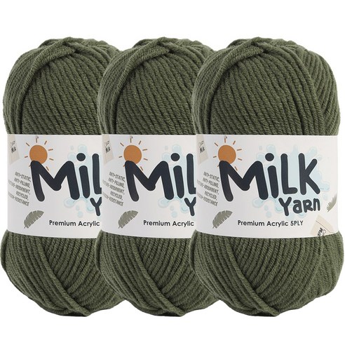 니뜨 밀크얀실 뜨개실 50g x 3p + 코튼라벨 세트, 75카키, 1세트