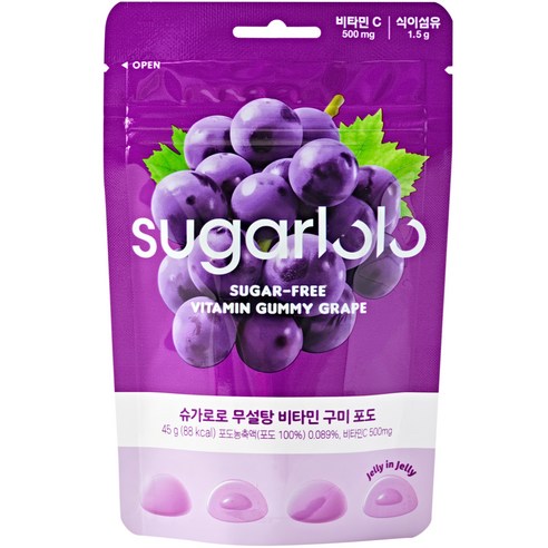 슈가로로 무설탕 비타민 구미 젤리 포도, 1개, 45g