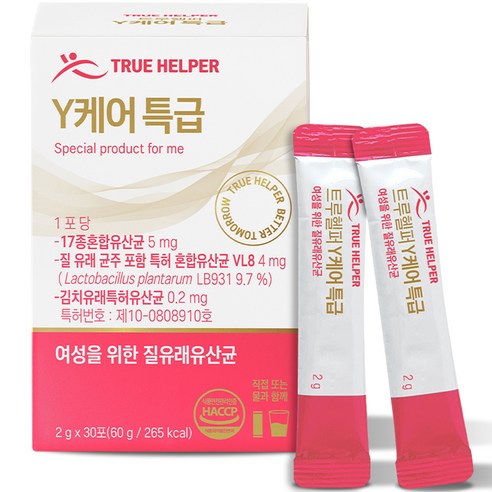 질유산균  트루헬퍼 여성용 Y케어 특급 질 유래 유산균 프로바이오틱스 30p, 60g, 1개