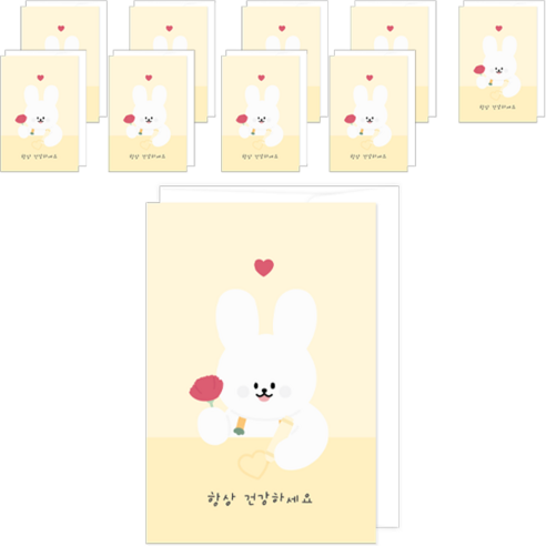 도나앤데코 도나와 친구들 카네이션 글씨 엽서 10p + 봉투 10p + 스티커 10p 세트, D005 순면이 건강하세요, 1팩