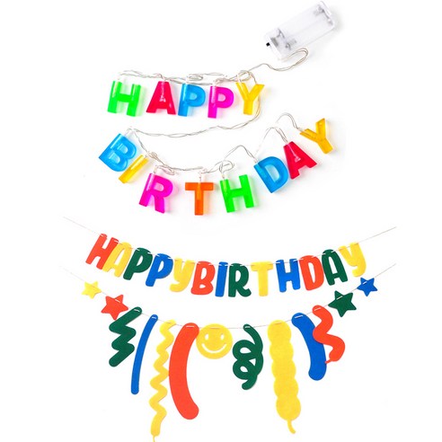 파티쇼 LED 레터링 생일 가랜드 + 펠트 생일파티 가랜드 세트, 레인보우(가랜드), 1세트