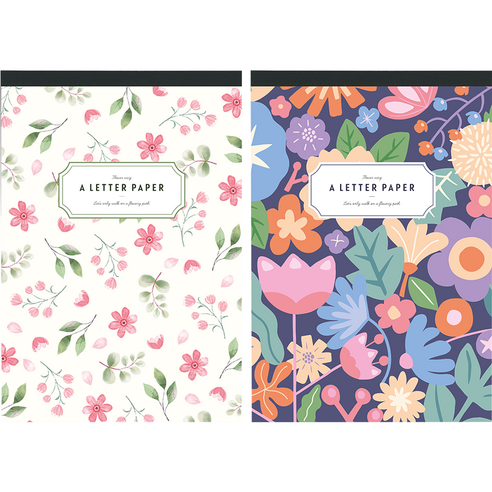 핑크풋 5000 꽃길 패드 편지지 2종 세트, 그린, 네이비, 1세트 카드/엽서/봉투