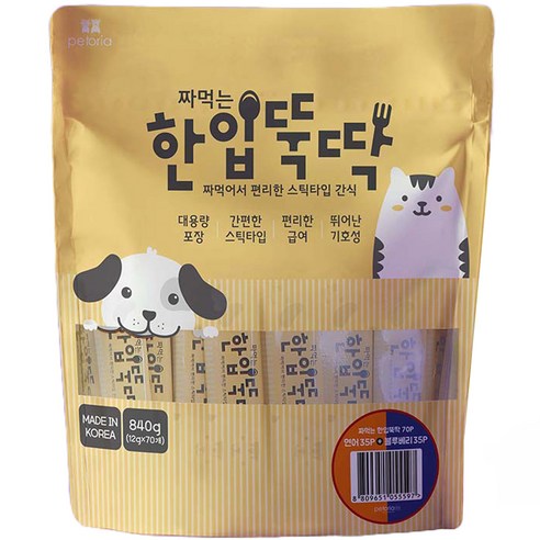 펫토리아 반려동물 짜먹는 한입뚝딱 간식 연어 12g x 35p + 블루베리 12g x 35p 세트, 닭고기 + 연어 혼합맛, 닭고기 + 블루베리 혼합맛, 840g, 1세트