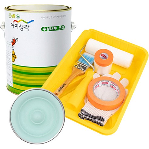 삼화페인트 아이생각 친환경 수성내부 프로 4L 페인트 도구세트, 민트그린, 4000ml, 1개