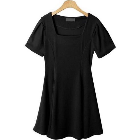 시크블랙 미화스 스퀘어넥 어깨 퍼프 골지 반팔 미니 원피스 cpops9048k35