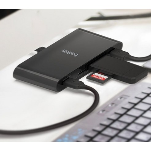 편리한 연결, 빠른 데이터 전송, 장치 충전을 위한 벨킨 4in1 USB-C 타입 멀티 허브 10Gbps