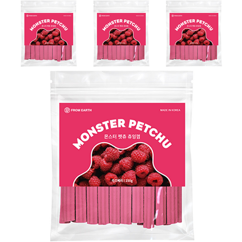 강아지용 몬스터펫츄 츄잉껌, 라즈베리맛, 250g, 4개