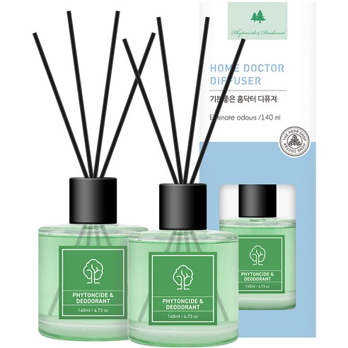 홈닥터 기분좋은 디퓨저 140ml x 2p + 섬유스틱 10p 세트 피톤치드 & 악취제거, 피톤치드/유칼립투스향, 1세트