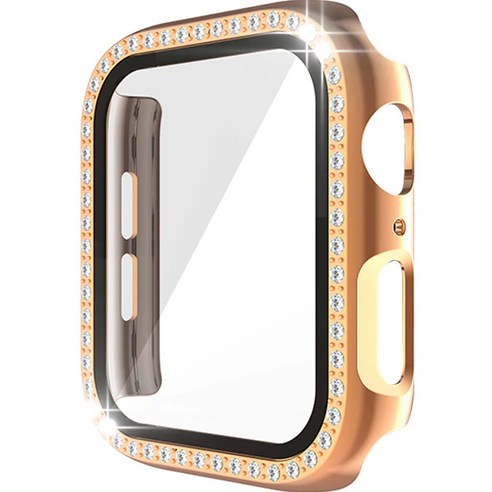 이츠라이프 애플워치 큐빅 풀커버 강화유리 스퀘어 케이스 44mm, 로즈골드
