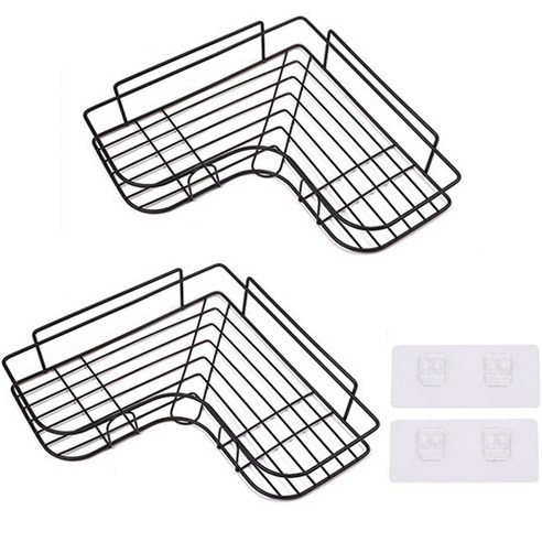 앙플러스 무타공 화장실 코너선반, 블랙, 2개