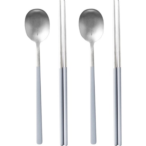 모다키친 나봄 수저 2인 세트, 실버 + 그레이, 숟가락 2p + 젓가락 2p, 1세트