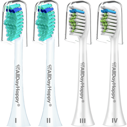 올데이해피 필립스 호환용 전동 칫솔모 HX6014P 2p + HX6064P 2p + 안전뚜껑 4p 세트, HX6014P + HX6064P, HX6014P,  HX6064P, 4개입