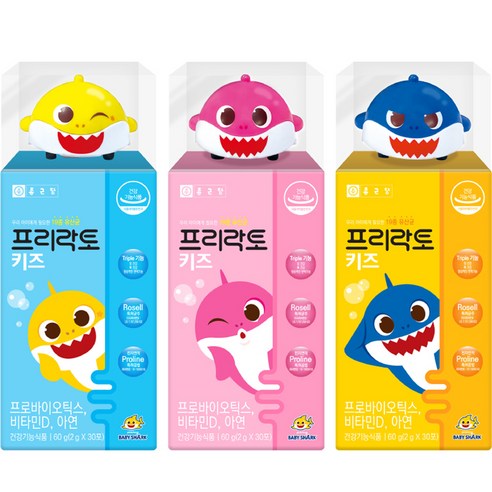 종근당 프리락토 키즈 19종 유산균 2g x 30p + 핑크퐁 아기상어 팽이카 세트, 3세트