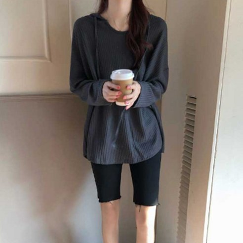 피어니스트 여성용 와플면 루즈핏 후드 티셔츠