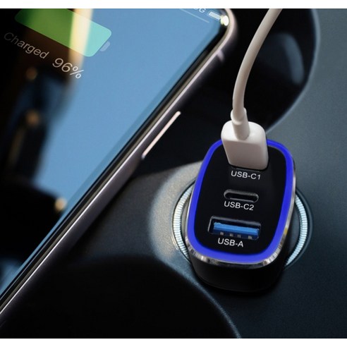 고속충전 기능과 다양한 충전 포트를 갖춘 옵시디언 60W C타입 트리플 시거잭 차량용 핸드폰 초고속 USB충전기