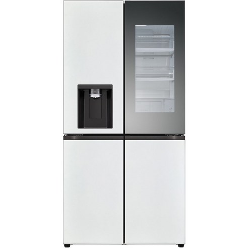 LG전자 오브제 디오스 4도어 양문형 얼음정수기 냉장고 메탈 노크온 방문설치, 화이트 + 화이트, W824MWW472S