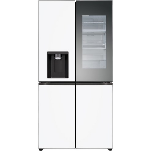LG전자 오브제 디오스 4도어 양문형 얼음정수기 냉장고 메탈 노크온 방문설치, 크림 화이트 + 크림 화이트, W824MHH472S