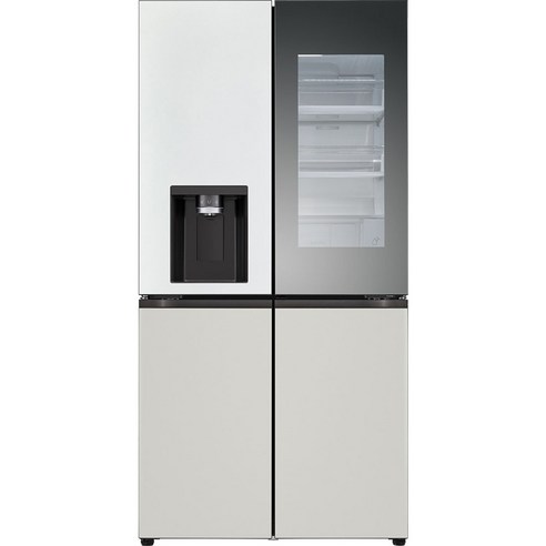 LG전자 오브제 4도어 양문형 메탈 디오스 노크온 얼음정수기 냉장고 방문설치, 오브제컬렉션 화이트 + 그레이, W824MWG472S