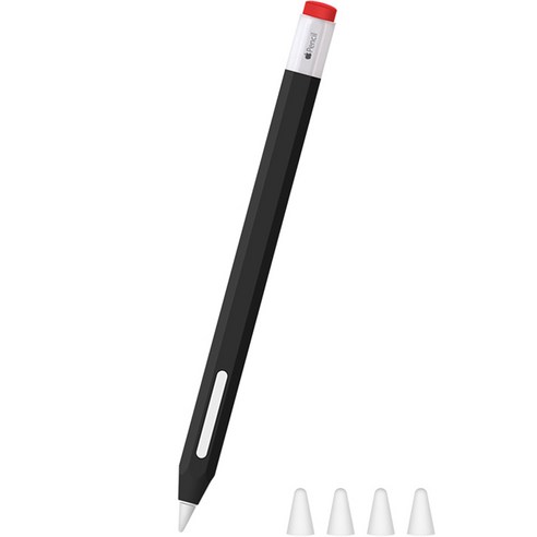 제이로드 애플펜슬 2세대 연필 케이스 + 실리콘 펜팁캡 4p 세트, 블랙, 1세트