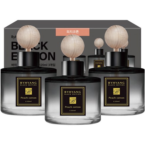 바이향 블랙에디션 카 디퓨저 120ml, 피치코튼, 3개
