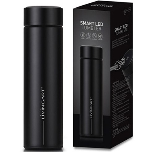 리빙아트 온도표시 스마트 텀블러, 블랙, 500ml, 1개