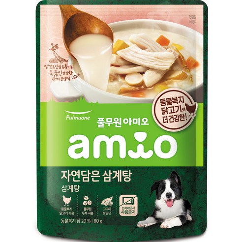 풀무원아미오 전연령 강아지 자연담은 삼계탕 습식사료, 닭, 80g, 3개