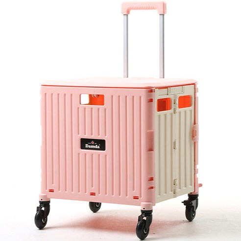 이소품 담다 접이식 쇼핑카트 4바퀴 XL 피크닉 캠핑 폴딩 시장 장바구니, 핑크+아이보리, 1개