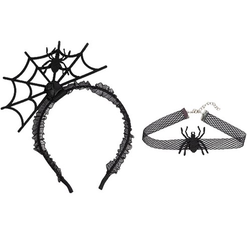 할로윈 거미 머리띠 + 목걸이 세트, 블랙, 1세트