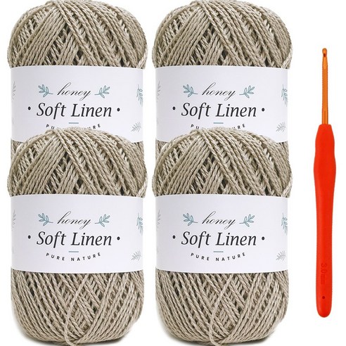 니뜨 소프트 린넨 뜨개실 70g x 4p + 모사용 코바늘 5/0호 세트, 304 그레이베이지, 1세트