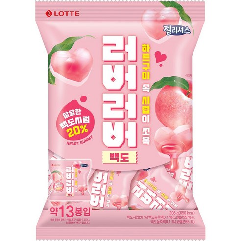 젤리셔스 러버러버 젤리 백도, 208g, 18개