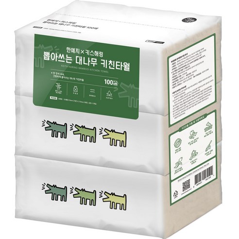 한예지 키스해링 대나무 키친타월, 300개입, 1개