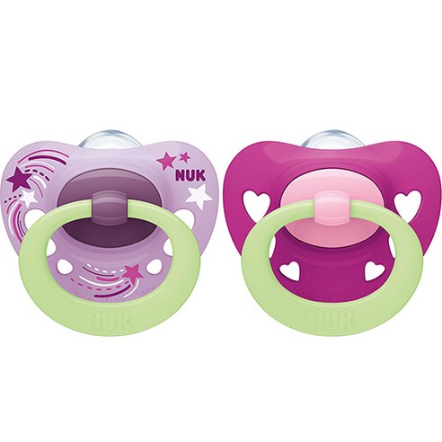 누크 시그니처 야광 노리개젖꼭지 2종 세트, S3(18~36개월), 퍼플, 1세트