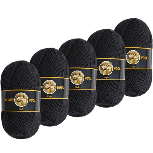 yarna 메리노 울 10ply 뜨개실 100g, 302 블랙, 5개