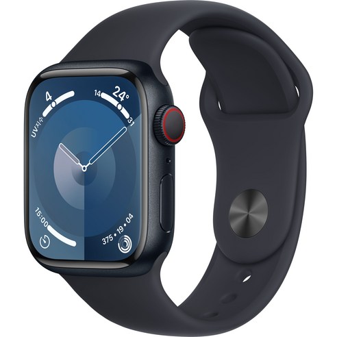 Apple 애플워치 9 GPS+Cellular, 41mm, 알루미늄, 미드나이트 / 미드나이트 스포츠 밴드, S/M