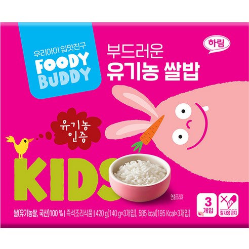 푸디버디 부드러운 유기농 쌀밥 3p, 140g, 3개 140g × 3개 섬네일