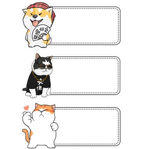 하프위니 3칸 메모 개와 고양이 자석메모보드, 혼합색상