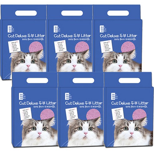 마마쇼 디럭스 가는입자 두부모래 3kg, 8L, 6개, 복숭아향