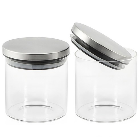 헬로키친 스테인리스 뚜껑 원형 내열 유리병, 650ml, 2개