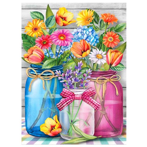 알로데 화병 플라워 유리병 그림 벽 장식 DIY 보석십자수 30 x 40 cm, NO 03, 1개