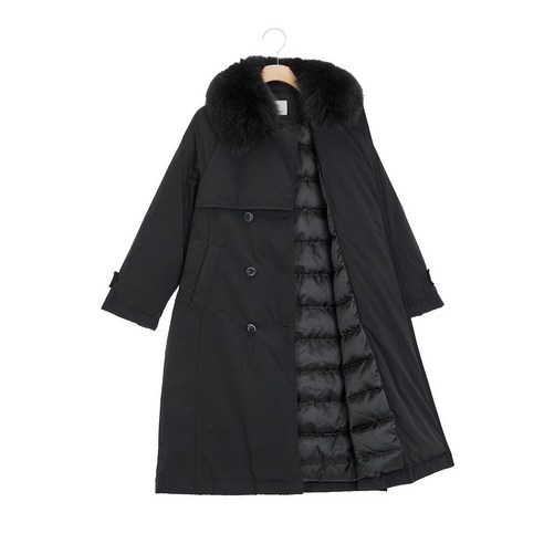 보브 여성용 폭스 퍼 카라 구스다운 트렌치 코트