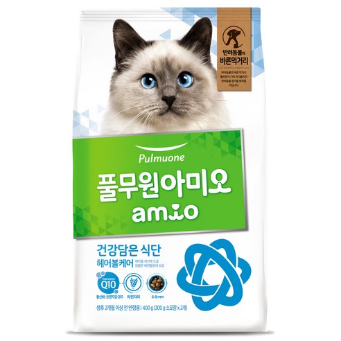 풀무원아미오 고양이 건강담은 식단 기능성 사료, 헤어볼, 400g, 1개