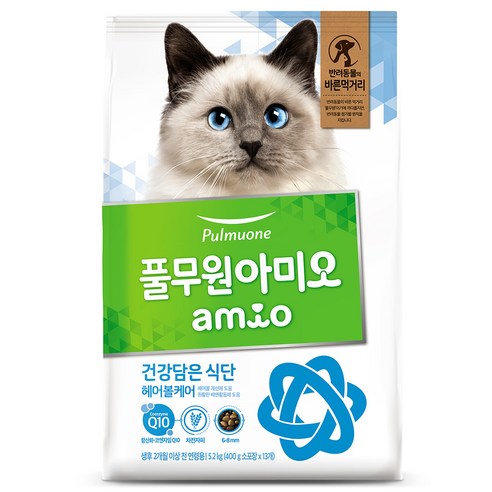 풀무원아미오 고양이 건강담은 식단 기능성 사료, 유리너리+피부/피모, 5.2kg, 1개