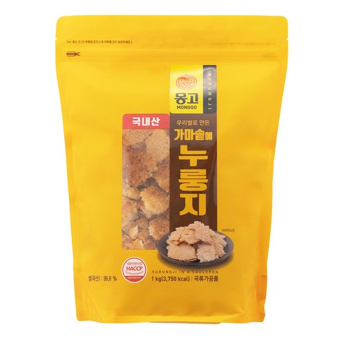 몽고식품 우리쌀 가마솥 누룽지, 1kg, 1개